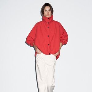 NWT Massimo Dutti Red Funnel neck Bomber Jacket